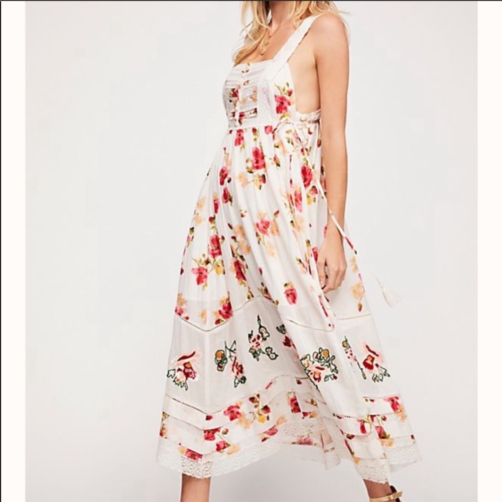 Free People Pink and White Midi Dress